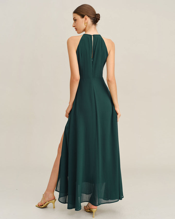 Morgan and Brooke | Chiffon Slit Maxi Dress for Women in Green