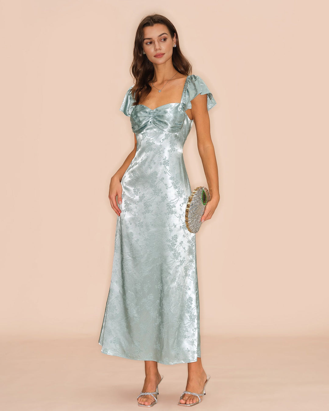 Morgan and Brooke | Floral Maxi Dress for Women in Green with Sweetheart Neck