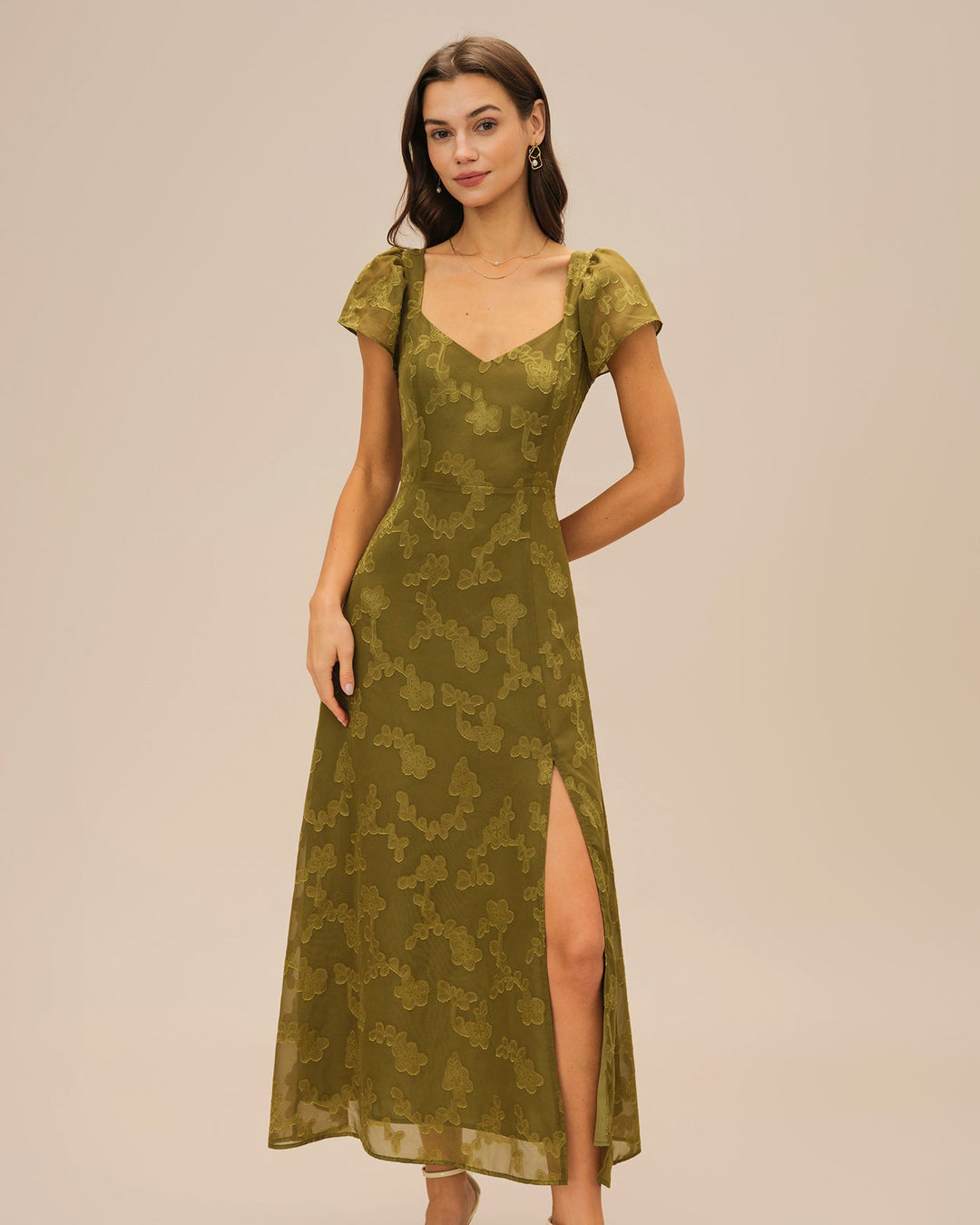 Morgan and Brooke | Green Jacquard Maxi Dress
