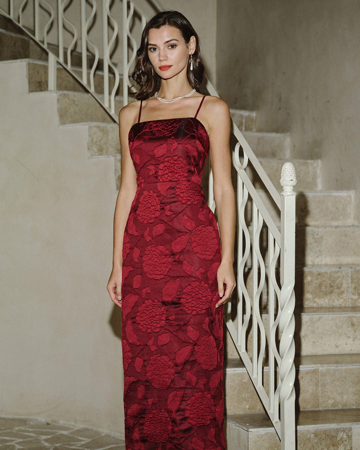 Morgan and Brooke | Jacquard Maxi Dress for Women in Red