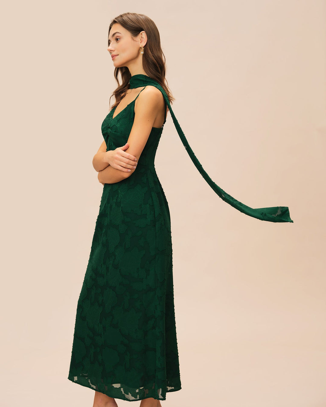 Morgan and Brooke | Green Jacquard Slip Maxi Dress