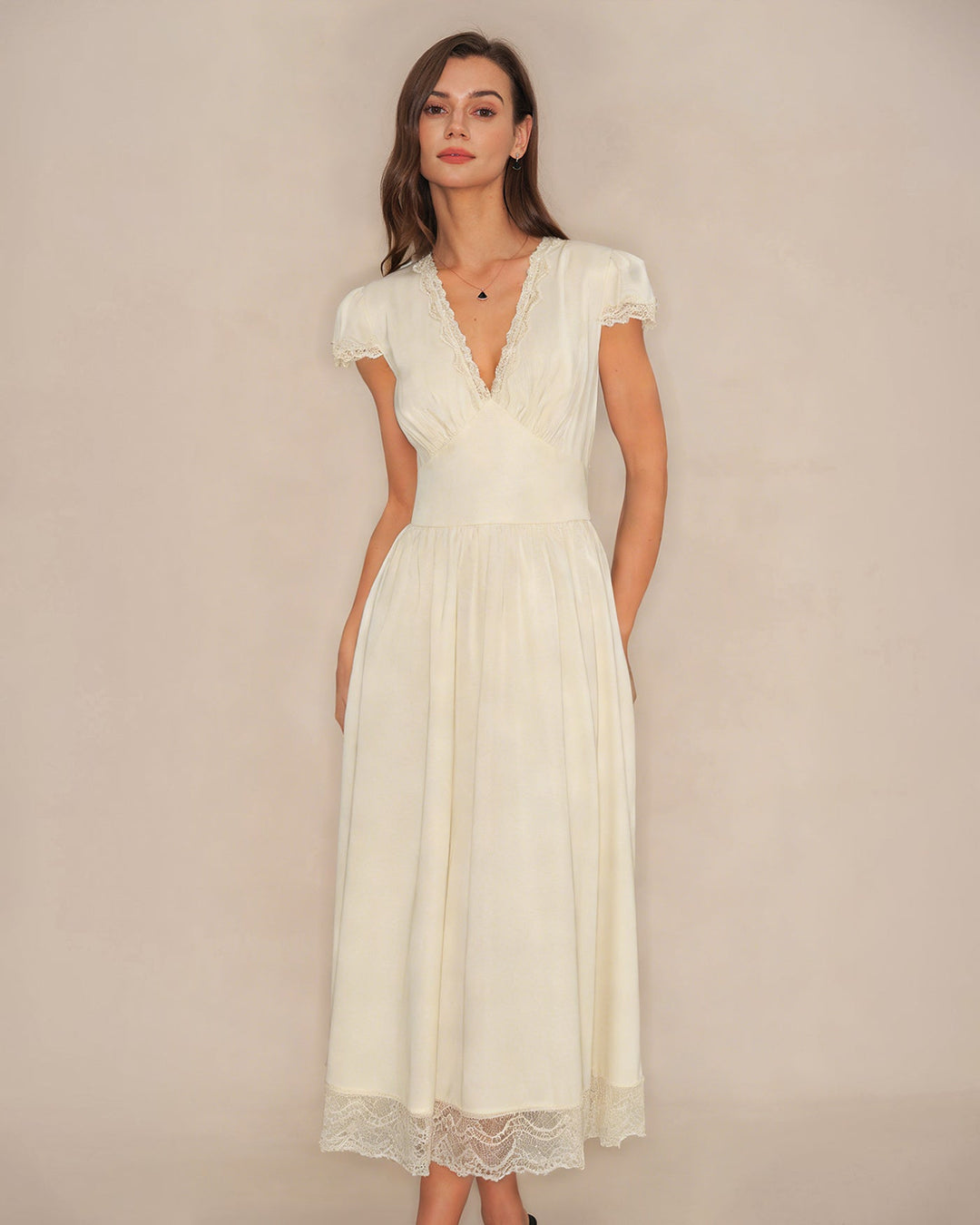 Morgan and Brooke | Lace Maxi Dress for Women in Apricot