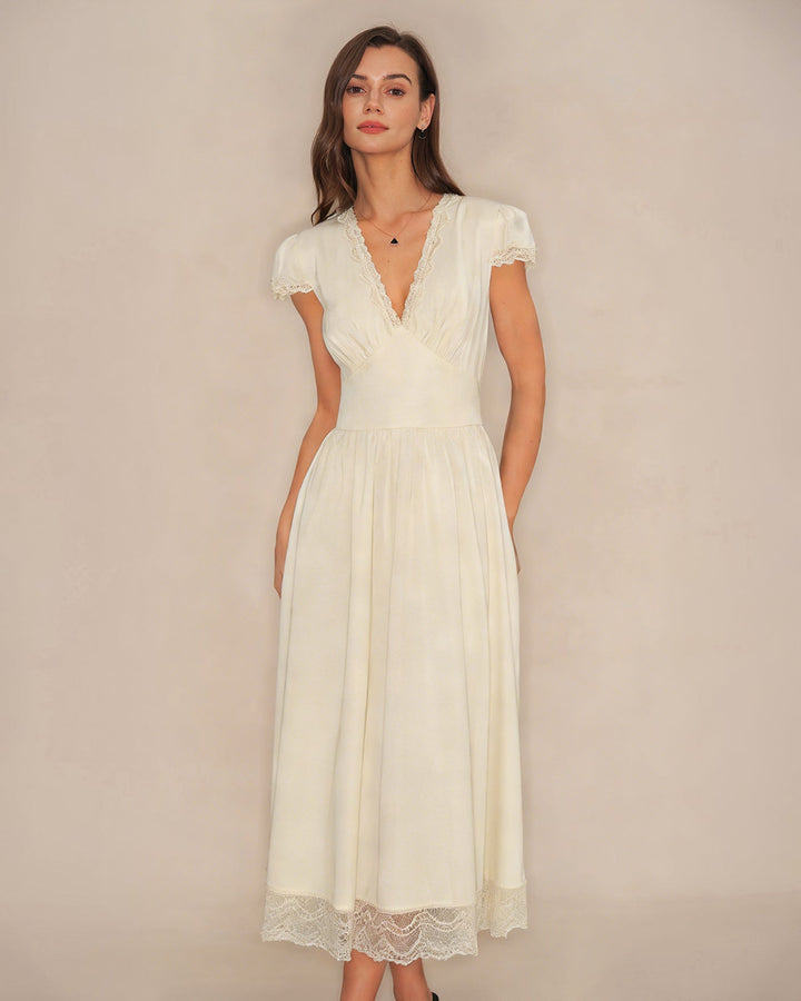 Morgan and Brooke | Lace Maxi Dress for Women in Apricot