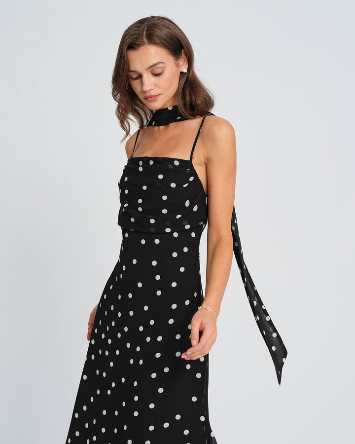 Morgan and Brooke | Black Polka Dot Maxi Dress