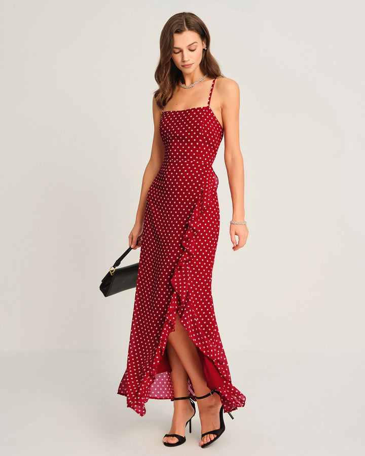 Morgan and Brooke | Red Polka Dot Maxi Dress