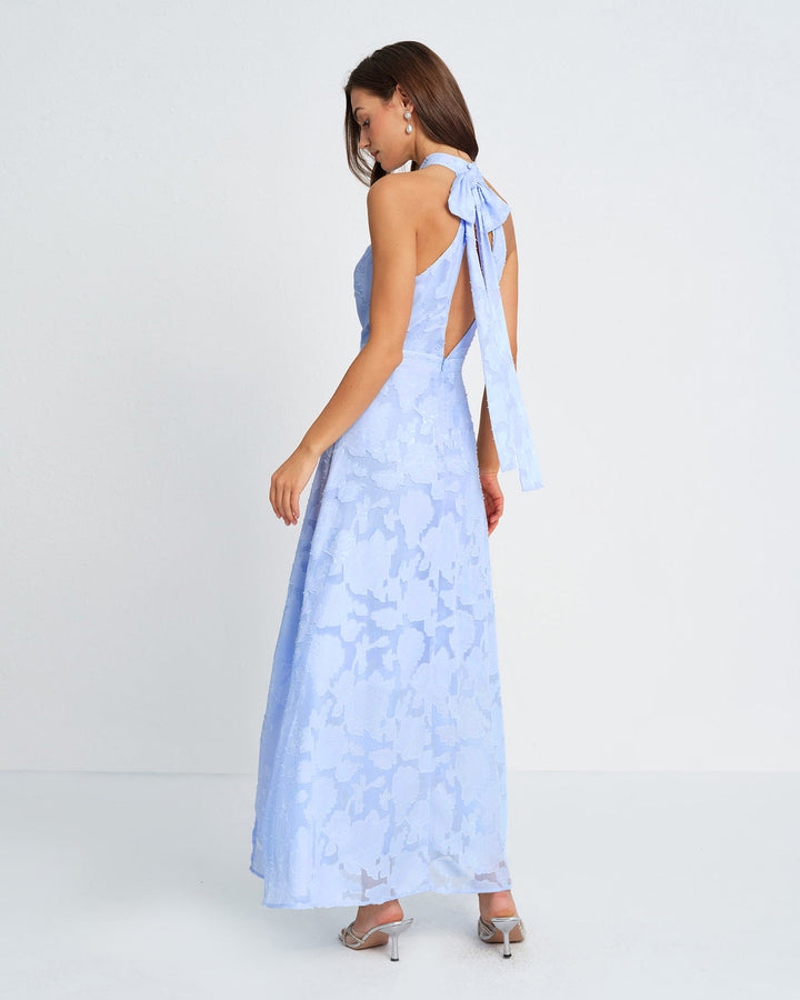 Morgan and Brooke | Jacquard Maxi Dress for Women in Blue with Mock Neck