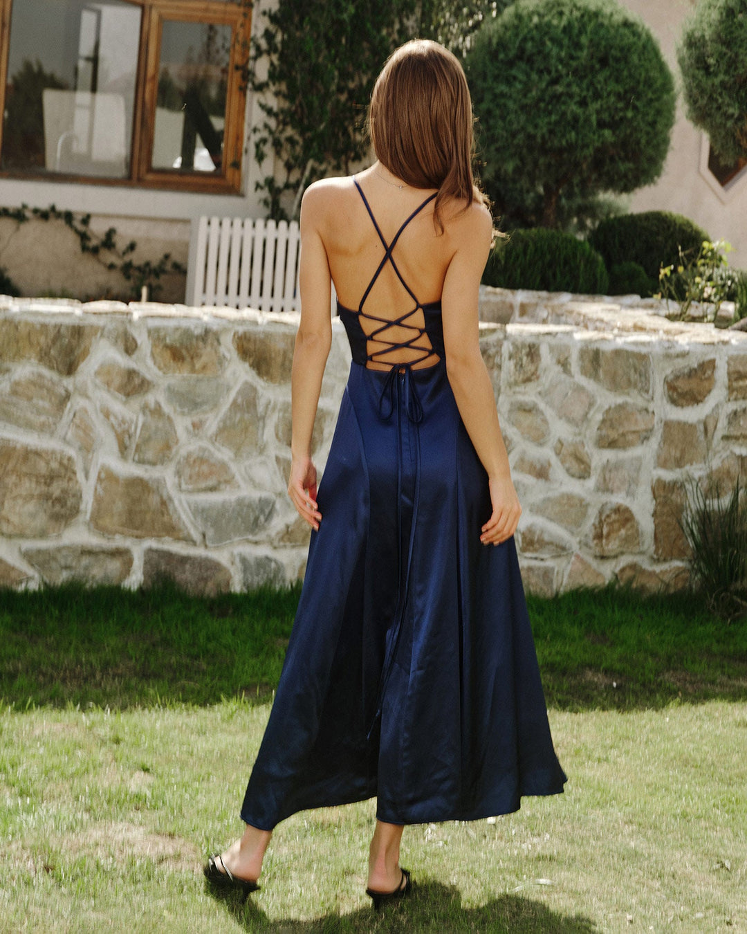 Morgan and Brooke | Satin Maxi Dress for Women in Navy