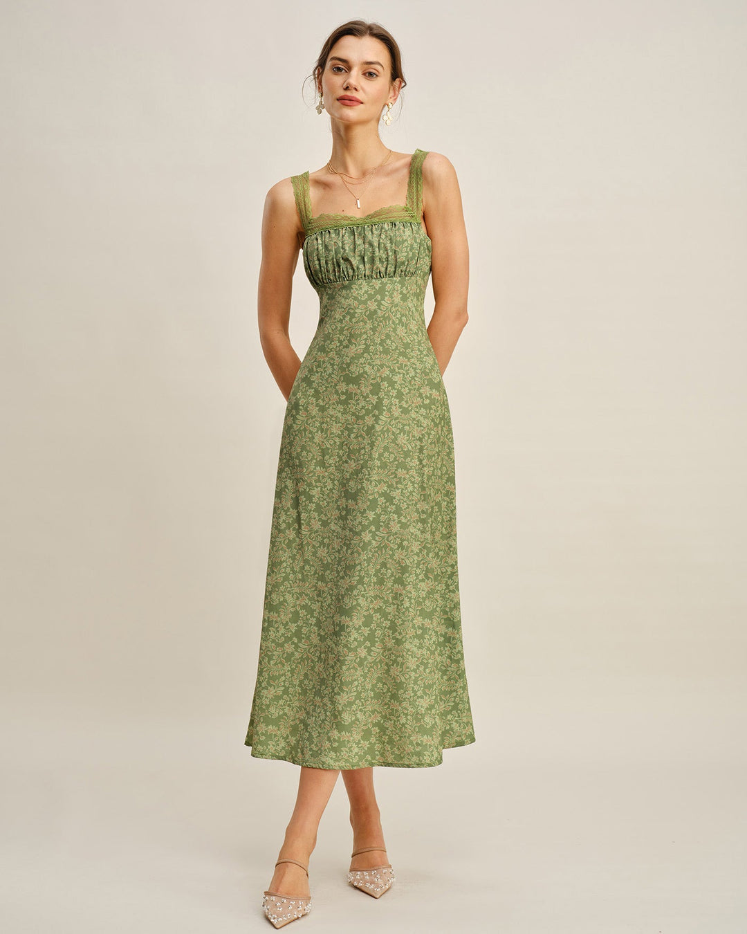 Morgan and Brooke | Floral Lace Maxi Dress in Green
