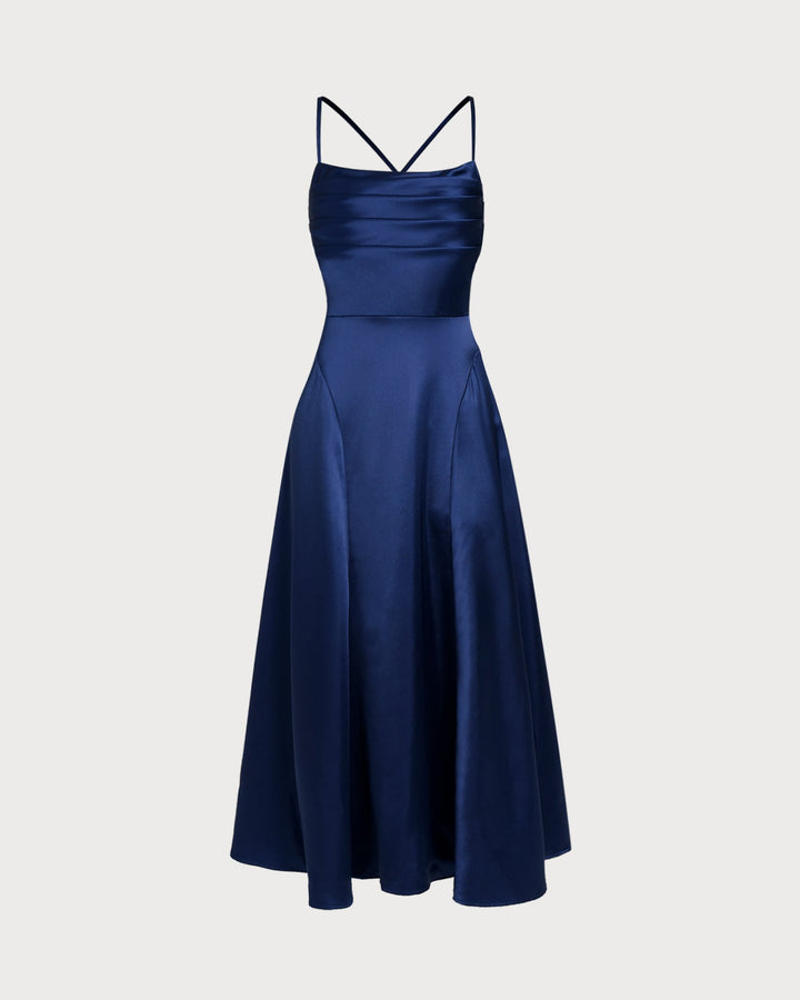 Morgan and Brooke | Satin Maxi Dress for Women in Navy