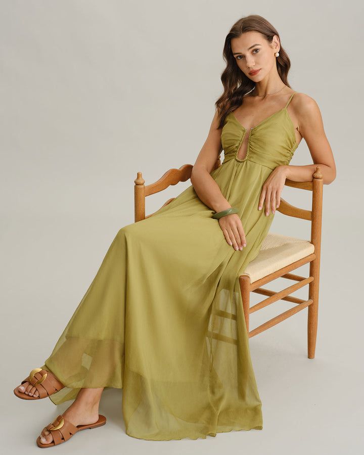 Morgan and Brooke | Green Ruched Maxi Dress