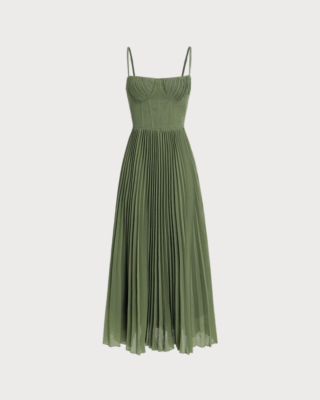Morgan and Brooke | Green Sweetheart Neck Flowy Maxi Dress