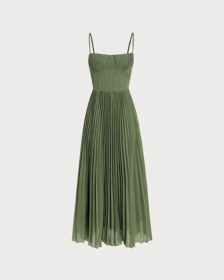 Morgan and Brooke | Green Sweetheart Neck Flowy Maxi Dress