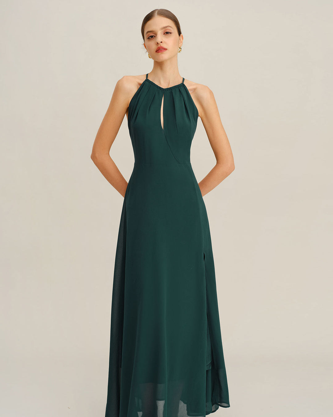 Morgan and Brooke | Chiffon Slit Maxi Dress for Women in Green