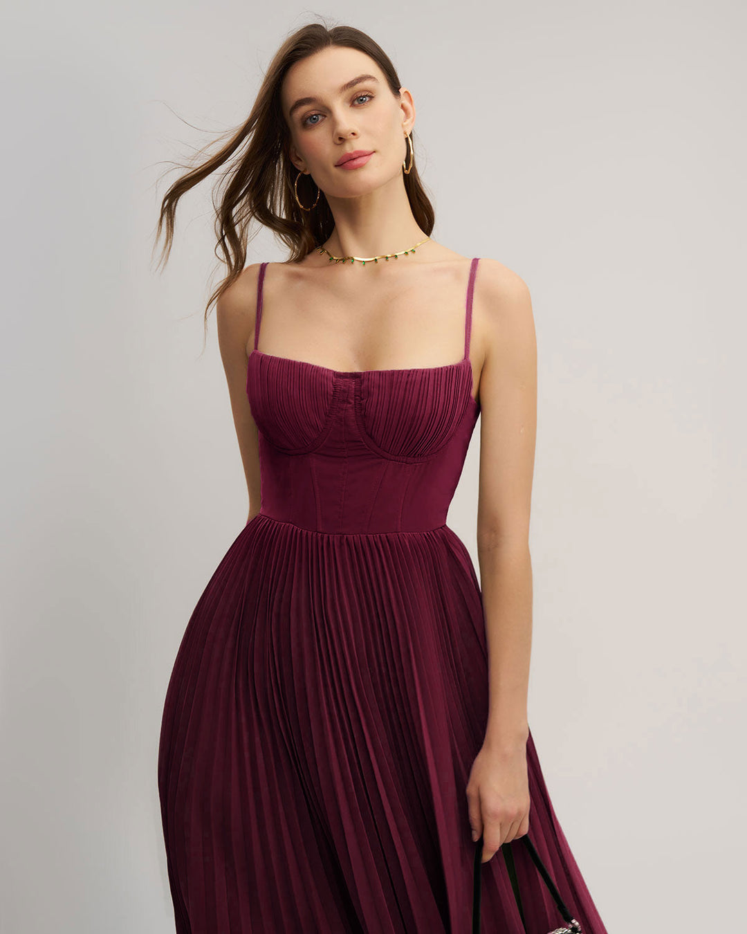 Morgan and Brooke | Wine Red Sweetheart Neck Maxi Dress