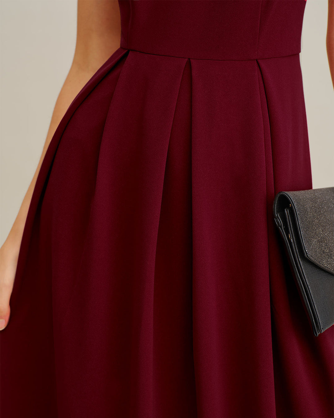 Morgan and Brooke | Pleated Slip Maxi Dress for Women in Wine Red