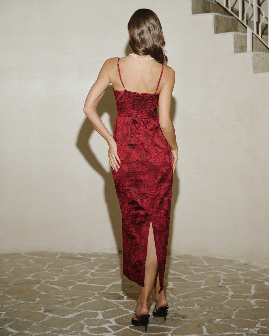 Morgan and Brooke | Jacquard Maxi Dress for Women in Red