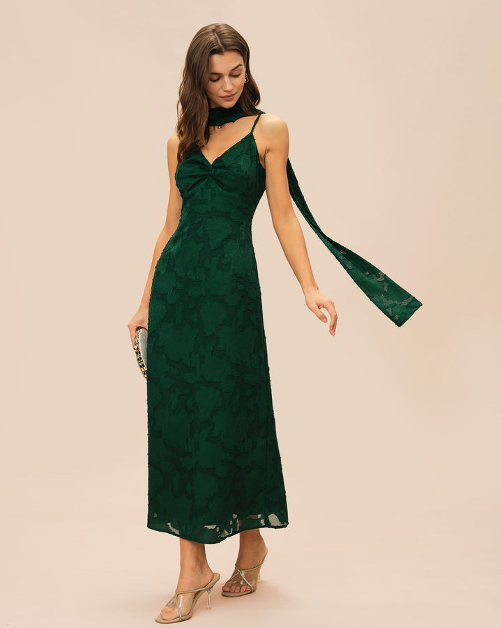 Morgan and Brooke | Green Jacquard Slip Maxi Dress