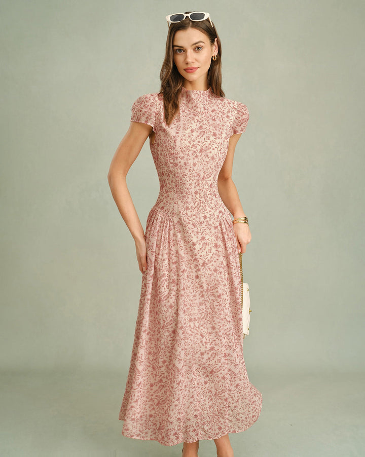 Morgan and Brooke | Floral Maxi Dress for Women in Pink with Mock Neck