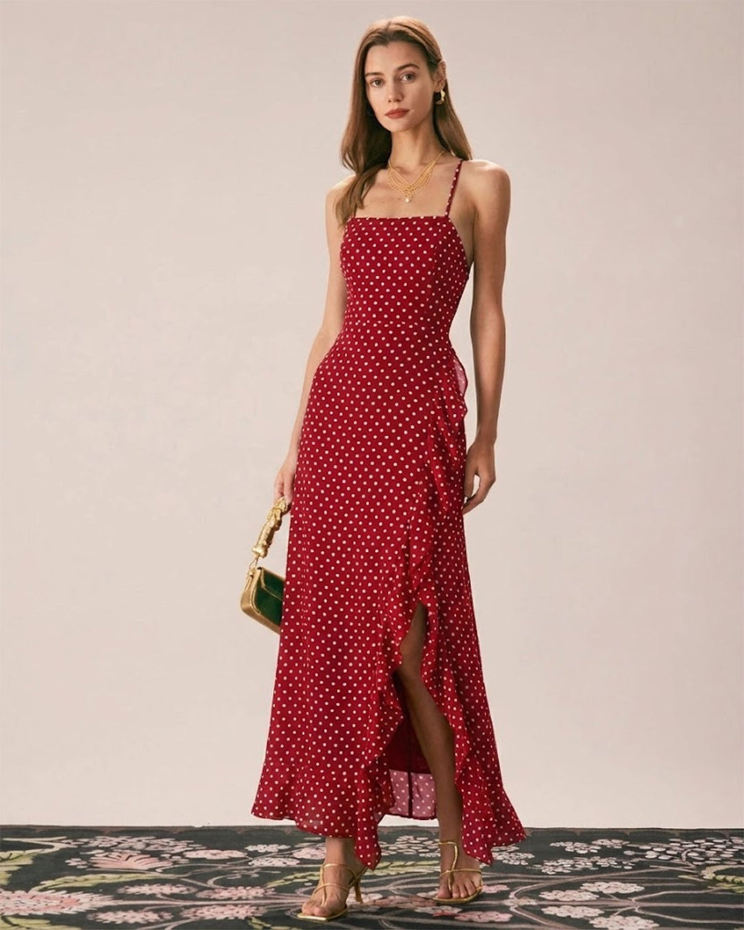 Morgan and Brooke | Red Polka Dot Maxi Dress