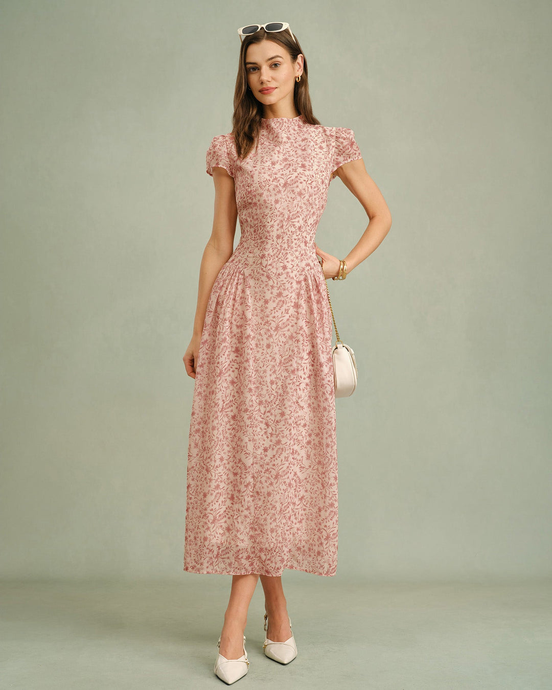 Morgan and Brooke | Floral Maxi Dress for Women in Pink with Mock Neck