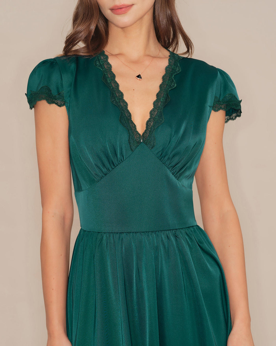 Morgan and Brooke | V Neck Lace Maxi Dress for Women in Green