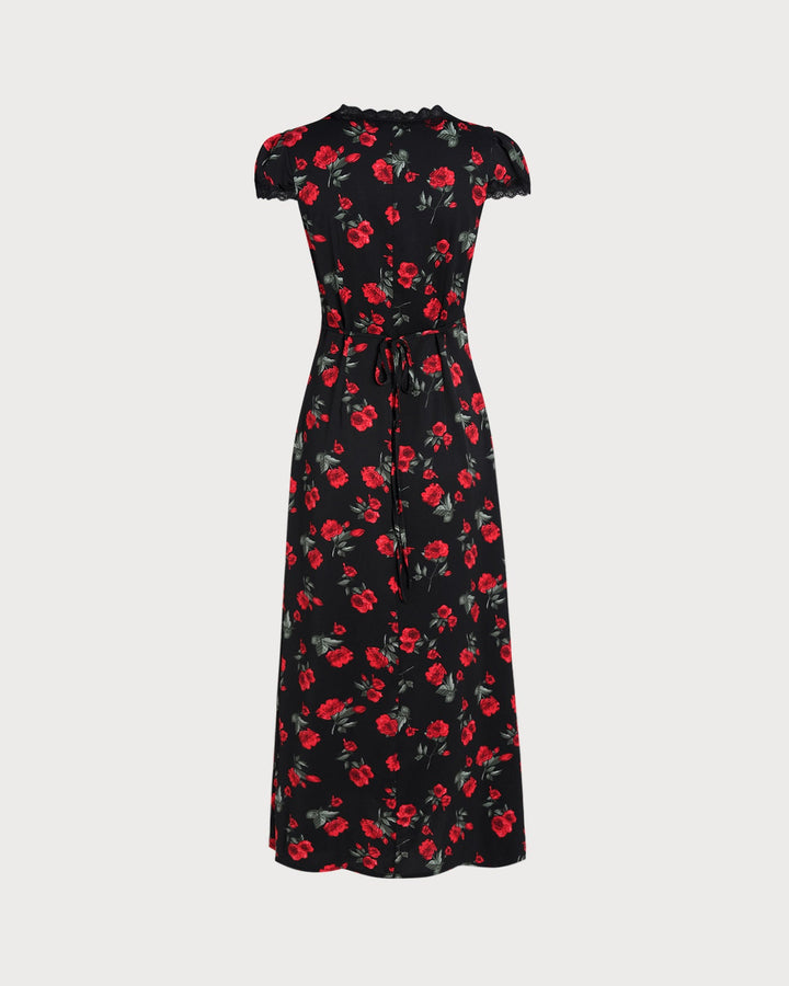 Morgan and Brooke | Floral V Neck Maxi Dress for Women in Black