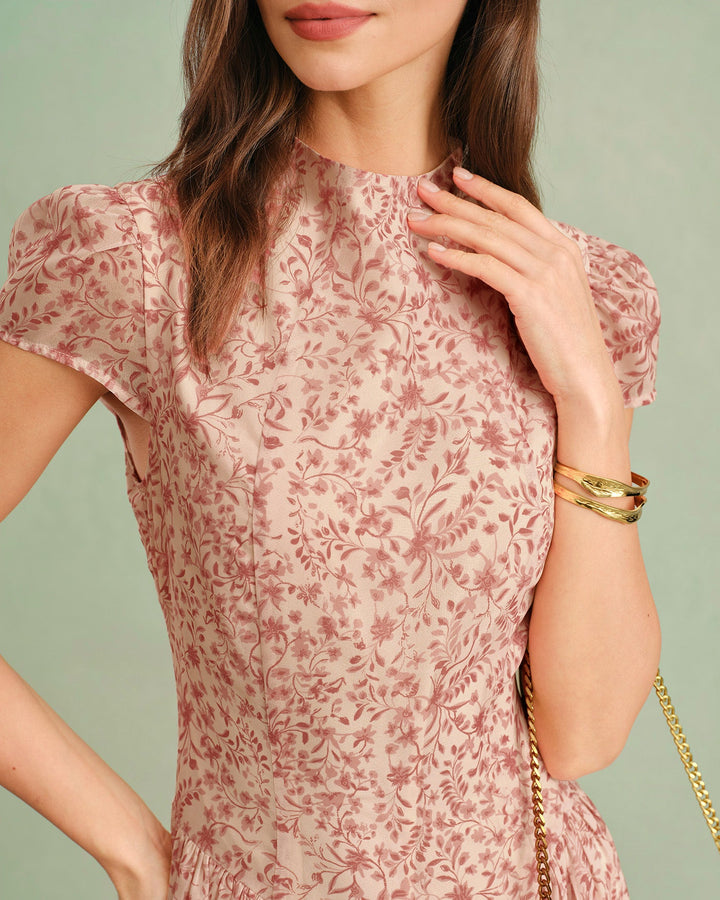 Morgan and Brooke | Floral Maxi Dress for Women in Pink with Mock Neck