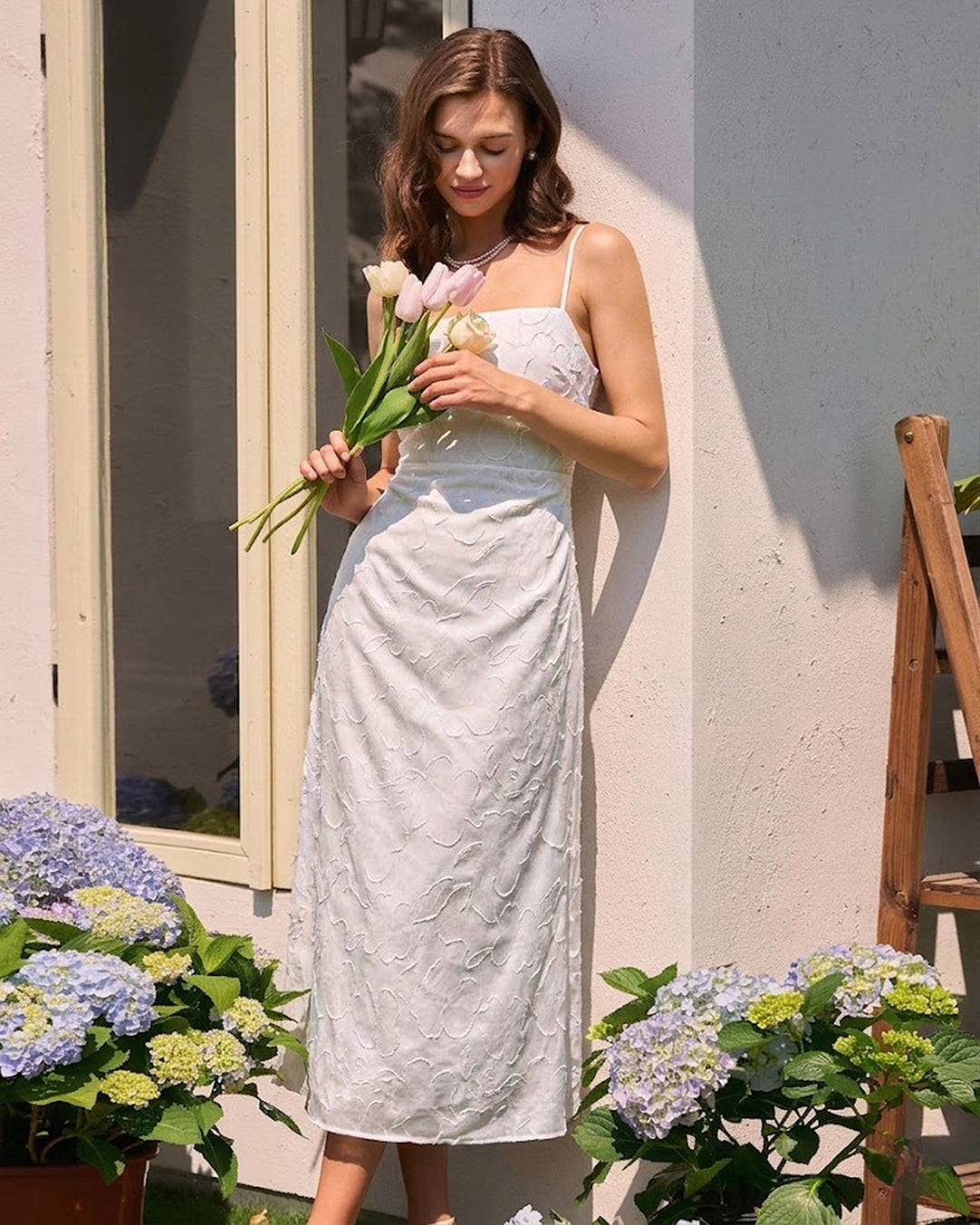 Morgan and Brooke | Jacquard Square Neck Maxi Dress, White