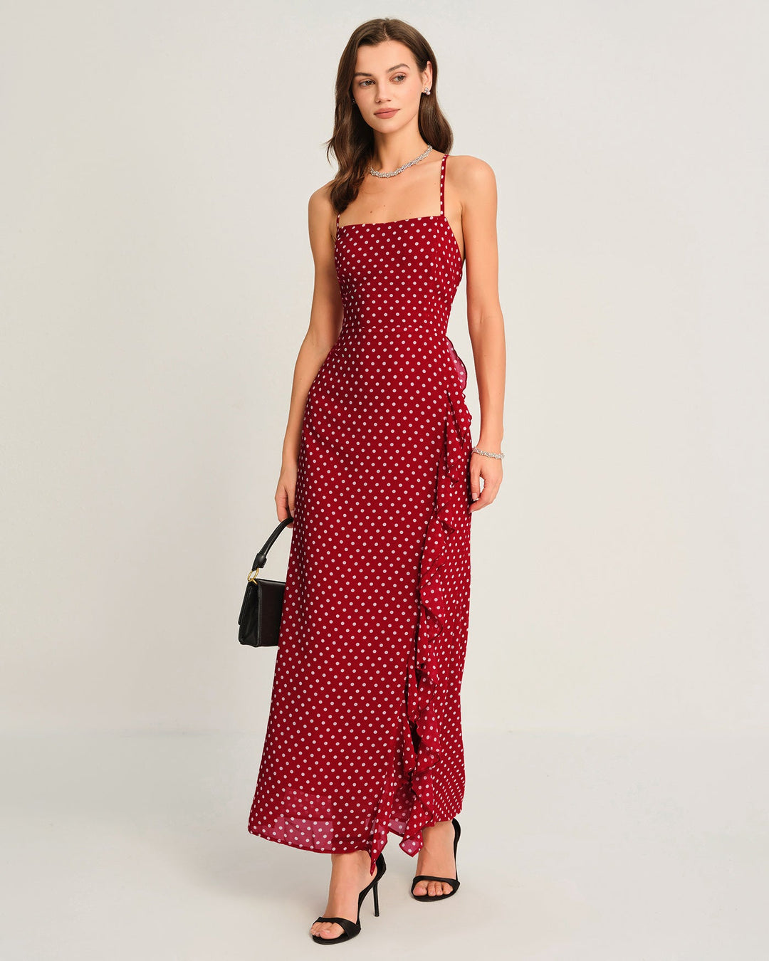 Morgan and Brooke | Red Polka Dot Maxi Dress