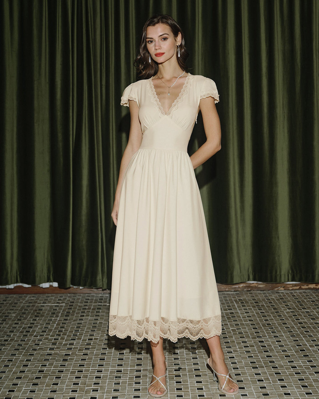 Morgan and Brooke | Lace Maxi Dress for Women in Apricot