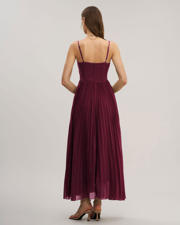 Morgan and Brooke | Wine Red Sweetheart Neck Maxi Dress