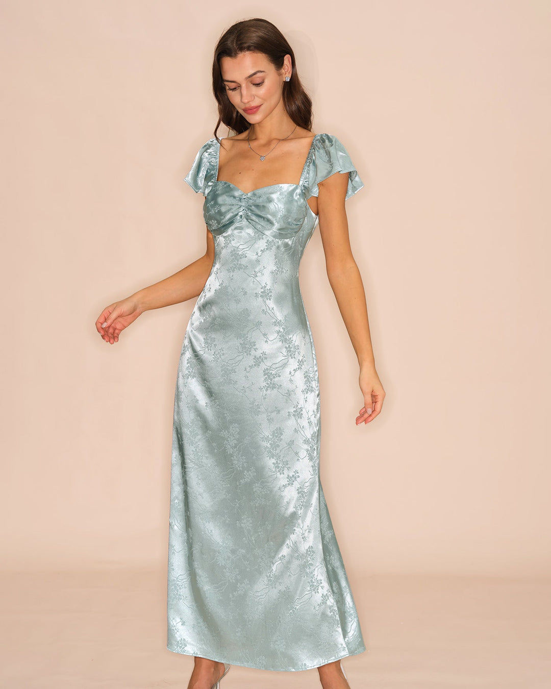 Morgan and Brooke | Floral Maxi Dress for Women in Green with Sweetheart Neck