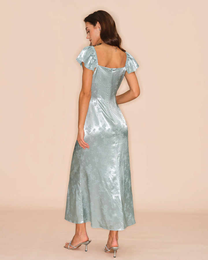 Morgan and Brooke | Floral Maxi Dress for Women in Green with Sweetheart Neck