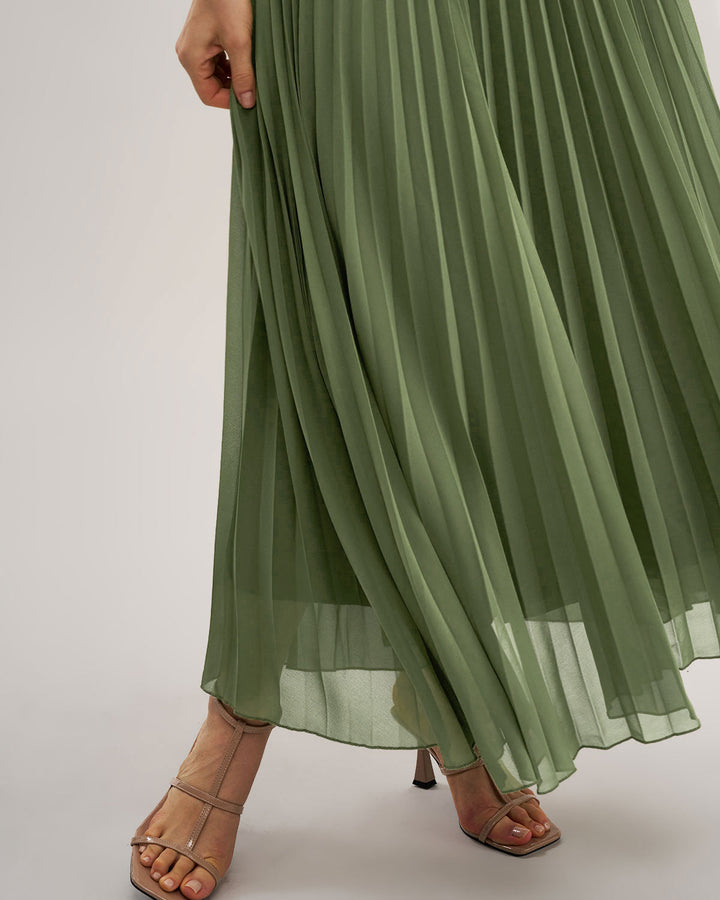 Morgan and Brooke | Green Sweetheart Neck Flowy Maxi Dress