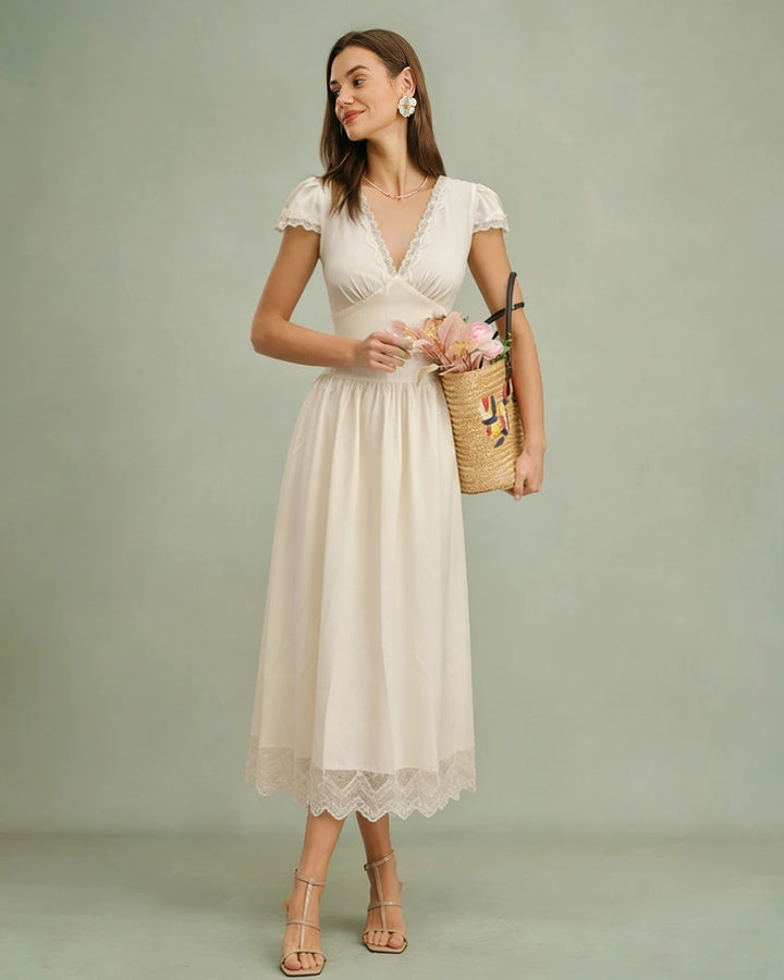 Morgan and Brooke | Lace Maxi Dress for Women in Apricot