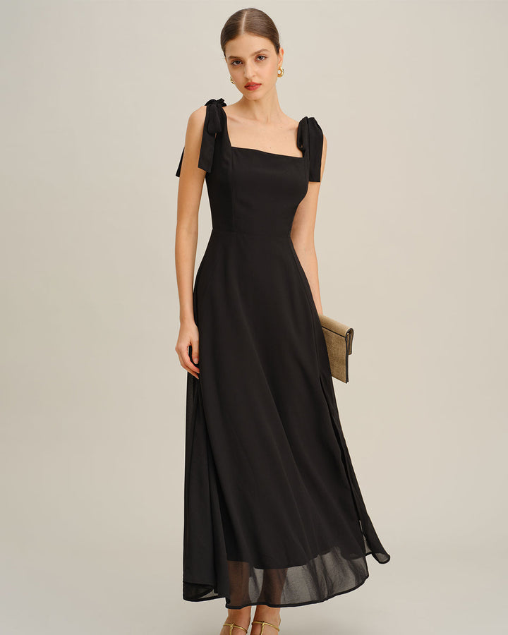 Morgan and Brooke | Chiffon Tie Strap Maxi Dress for Women in Black