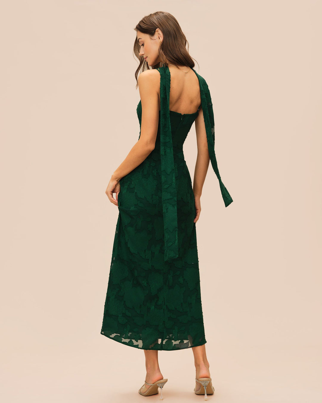 Morgan and Brooke | Green Jacquard Slip Maxi Dress