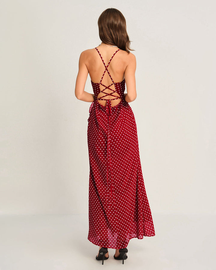Morgan and Brooke | Red Polka Dot Maxi Dress