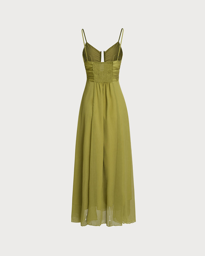 Morgan and Brooke | Green Ruched Maxi Dress