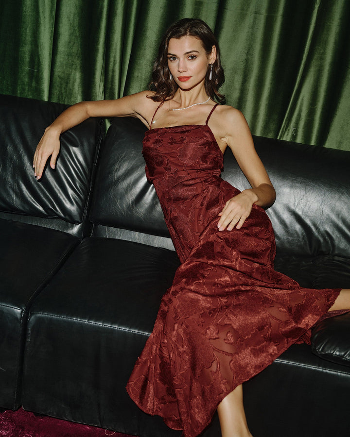 Morgan and Brooke | Brick Red Floral Maxi Dress