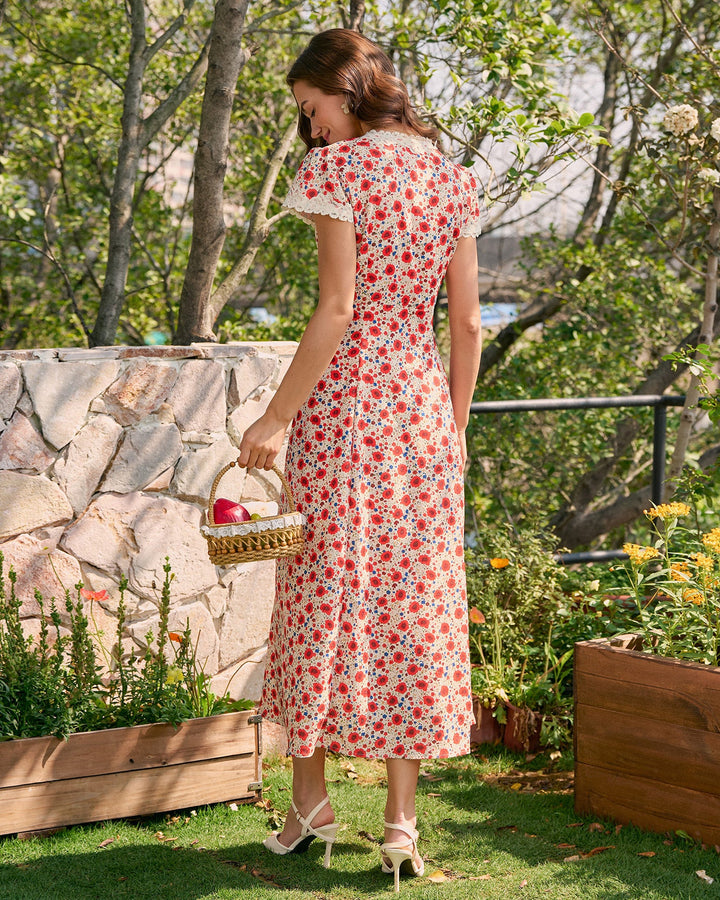 Morgan and Brooke | V Neck Lace Floral Maxi Dress