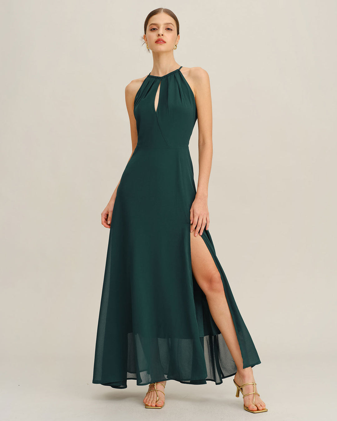 Morgan and Brooke | Chiffon Slit Maxi Dress for Women in Green