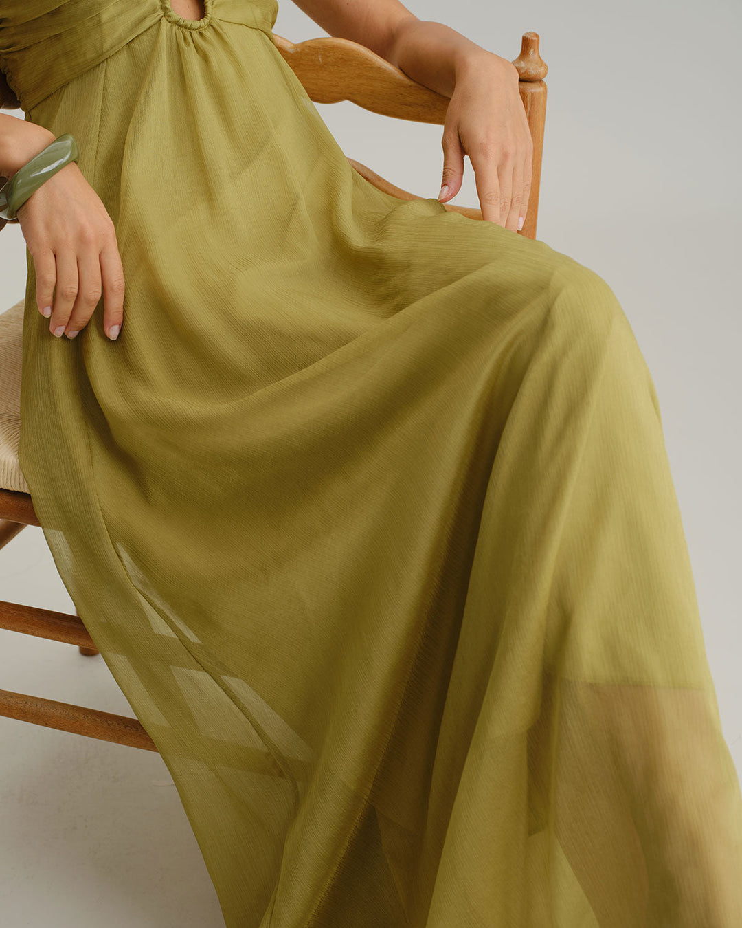 Morgan and Brooke | Green Ruched Maxi Dress