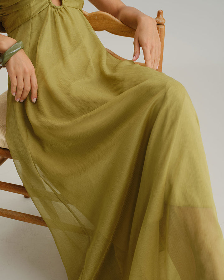 Morgan and Brooke | Green Ruched Maxi Dress