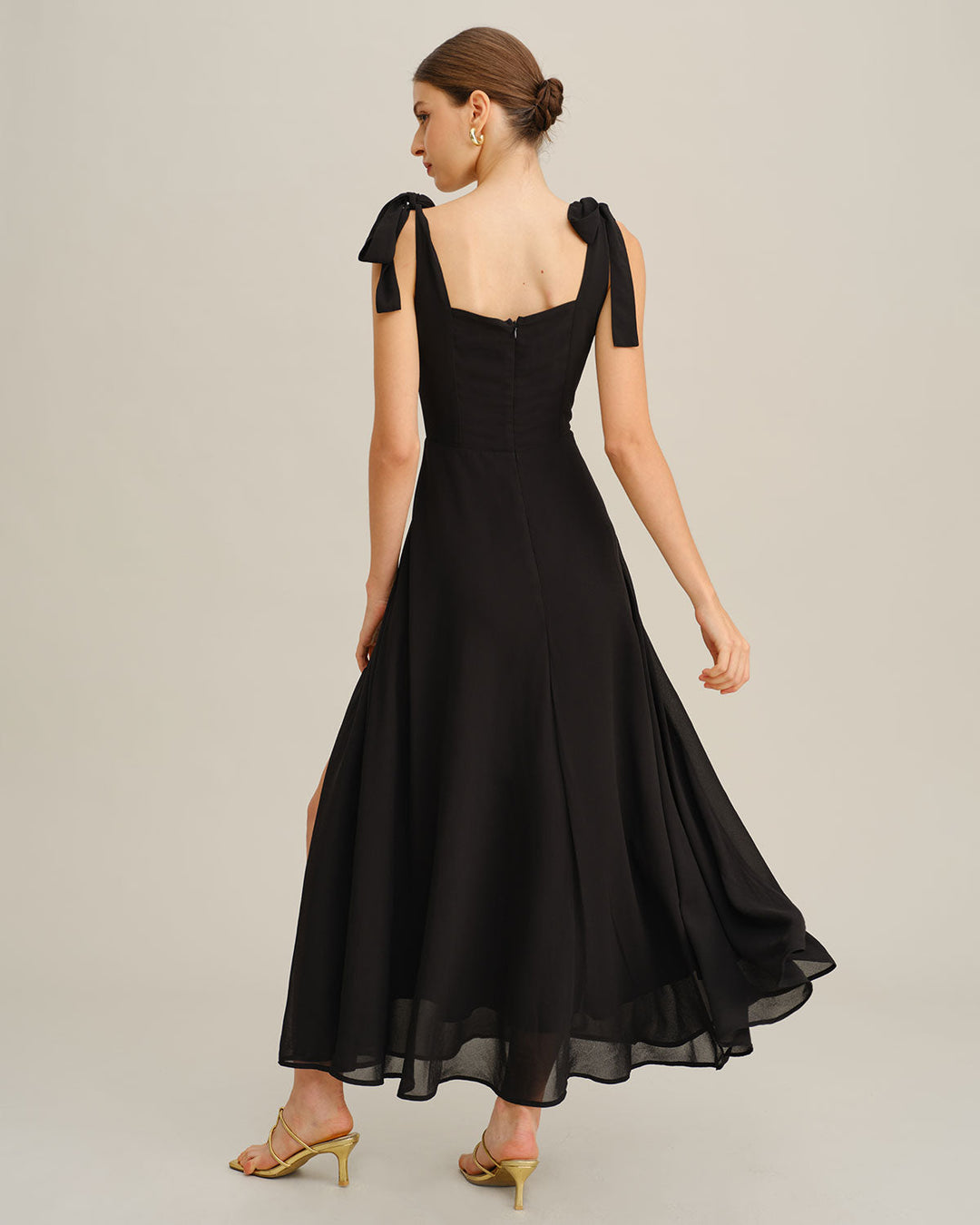 Morgan and Brooke | Chiffon Tie Strap Maxi Dress for Women in Black
