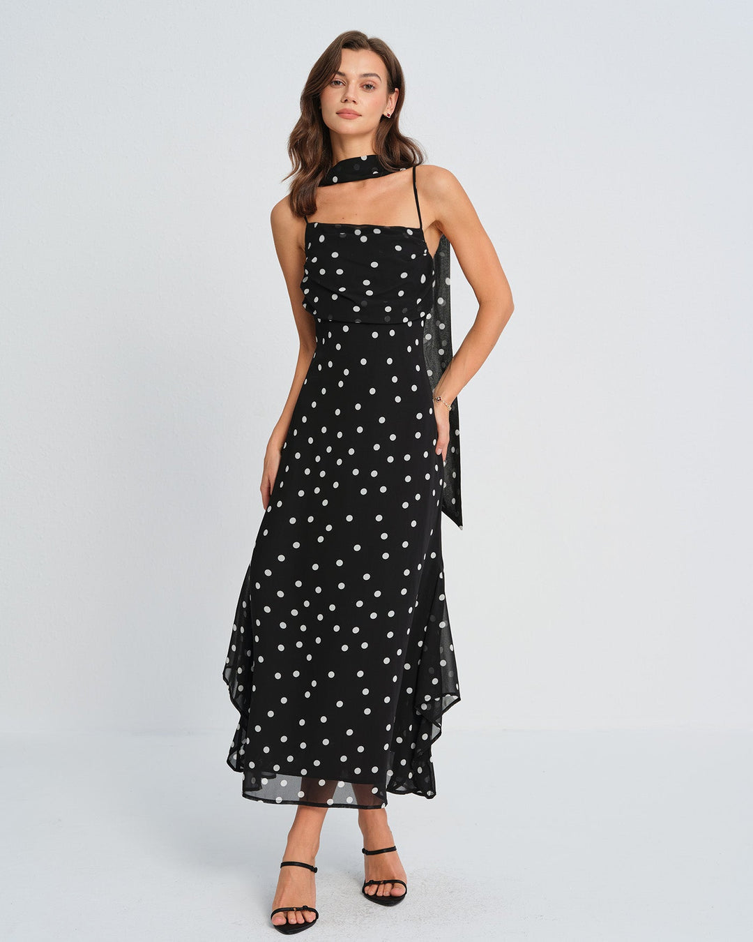 Morgan and Brooke | Black Polka Dot Maxi Dress