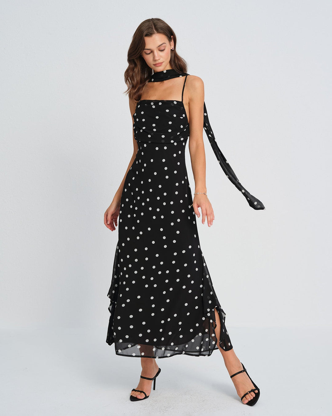 Morgan and Brooke | Black Polka Dot Maxi Dress