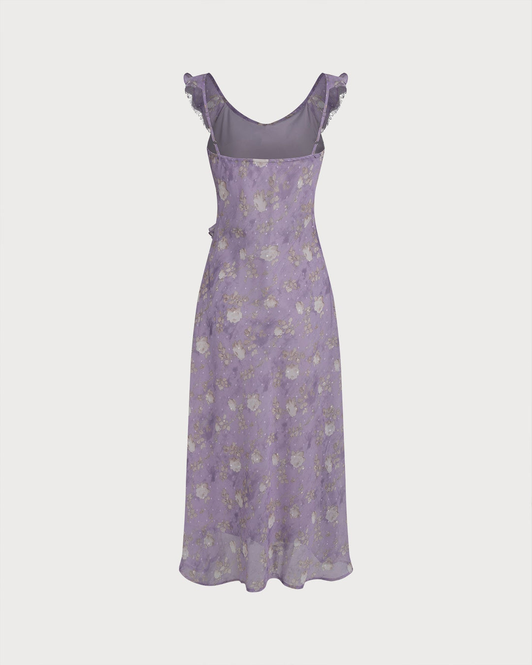 Morgan and Brooke | Floral Slip Maxi Dress for Women in Purple with Ruffle Detail
