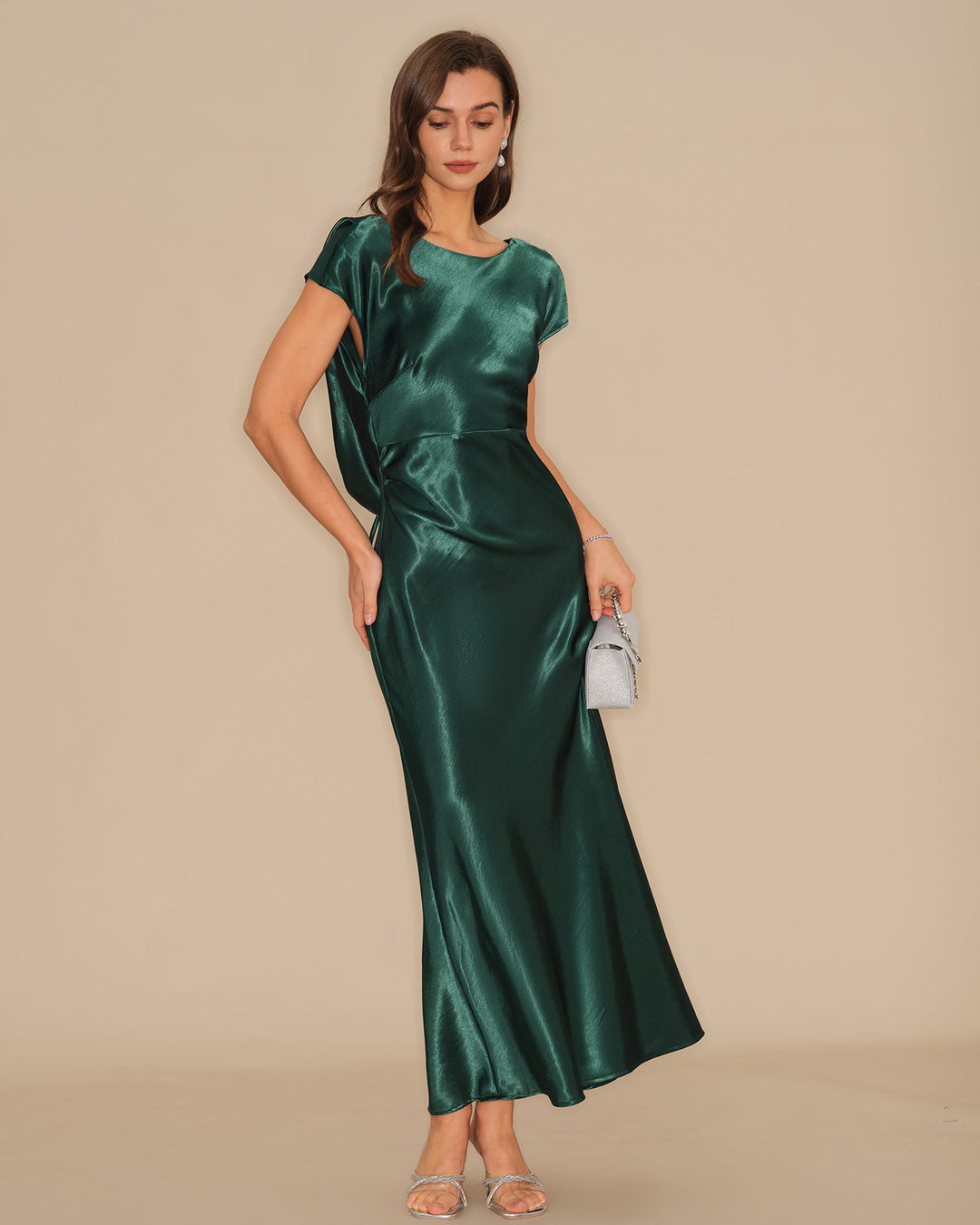 Morgan and Brooke | Satin Maxi Dress for Women in Green