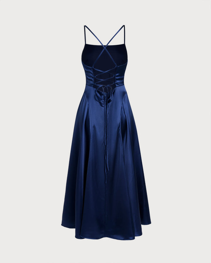 Morgan and Brooke | Satin Maxi Dress for Women in Navy